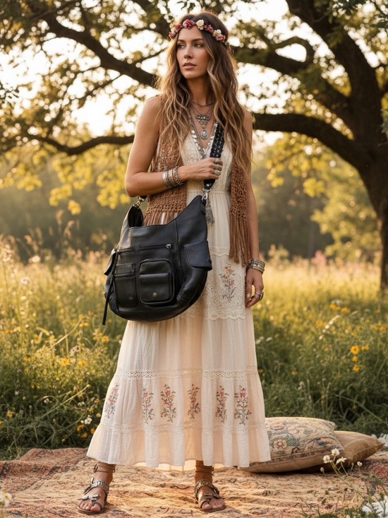 Free People Handbags - Free People Black Multi-Pocket Braided-Handle Shoulder Bag